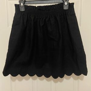 J Crew Women's Black Lined Linen Scalloped Elasticized Waist Skirt Size 12.